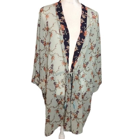 Daniel Rainn DR2 Tie Waist Chiffon Top Kimono Coverup Size 2X Floral - Picture 1 of 17